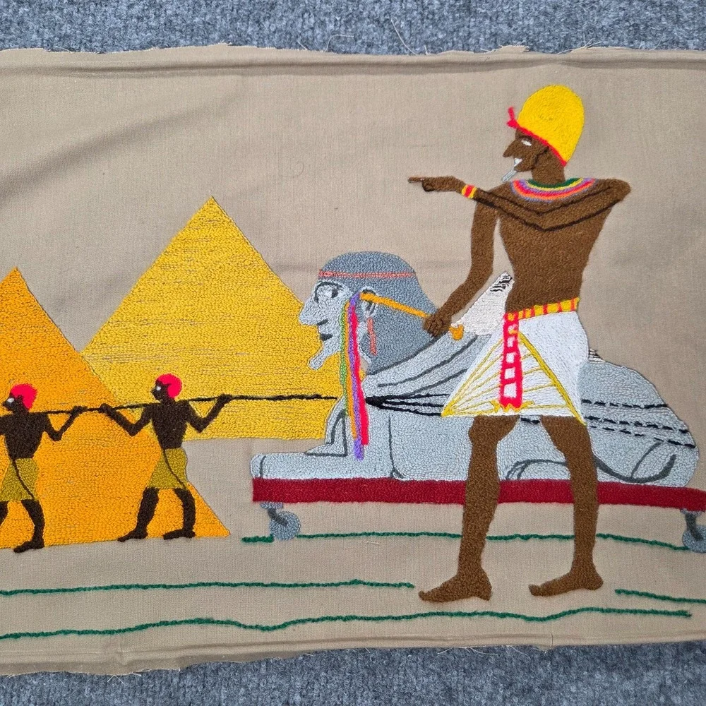 Vtg Hand Sewn Egypt Egyptian Appliqué Wall Hanging Tapestry Crewel Art 14